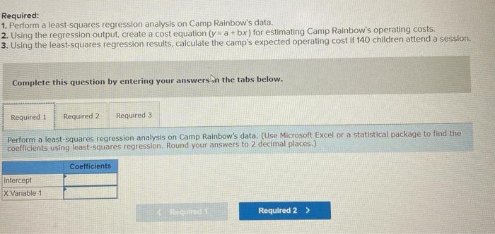 data. 2. Using the regression output, create a cost equation (y= a