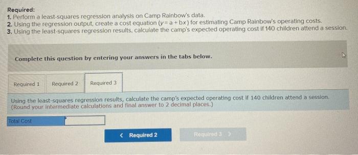 +bx) for estimating Camp Rainbow's operating costs 3. Using the least squares