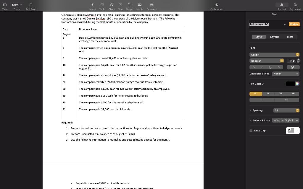  E 125% Zoom View Add Page Collaborate Insert Table Chart Text