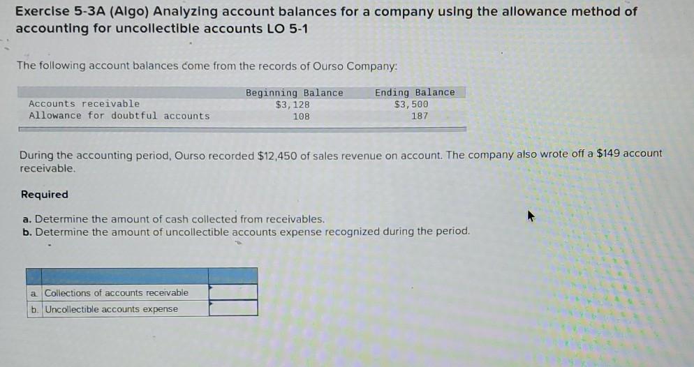  Exercise 5-3A (Algo) Analyzing account balances for a company using the