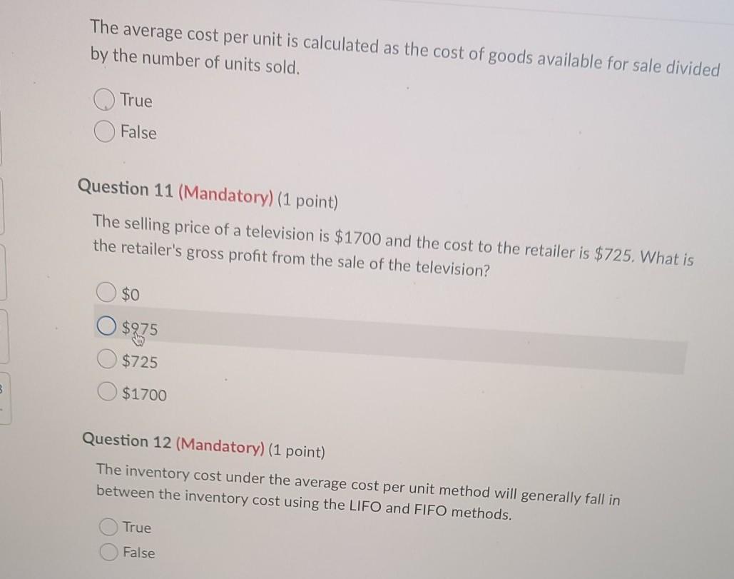  The average cost per unit is calculated as the cost of