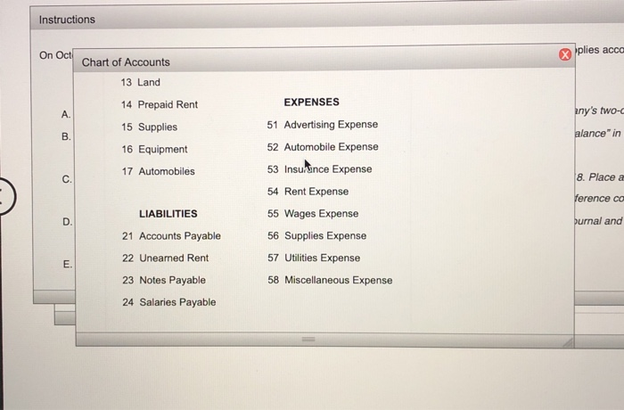 CREDIT D. Oct.1 Balance Forward Oct.3 Accounts Payable 2,30000 6425.00 ,125.00 E.