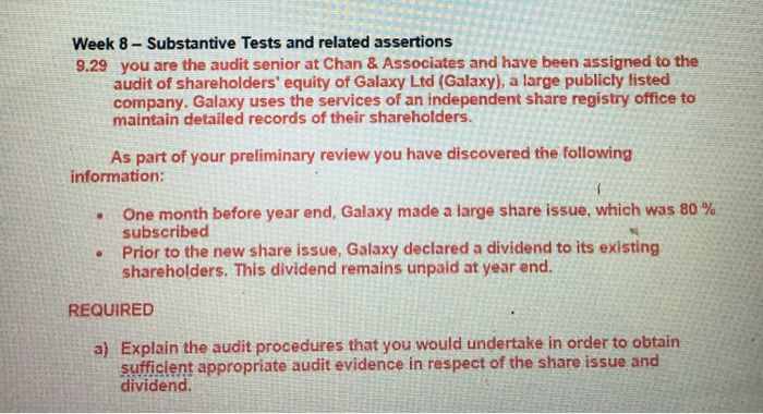  Week 8 - Substantive Tests and related assertions 9.29 you are