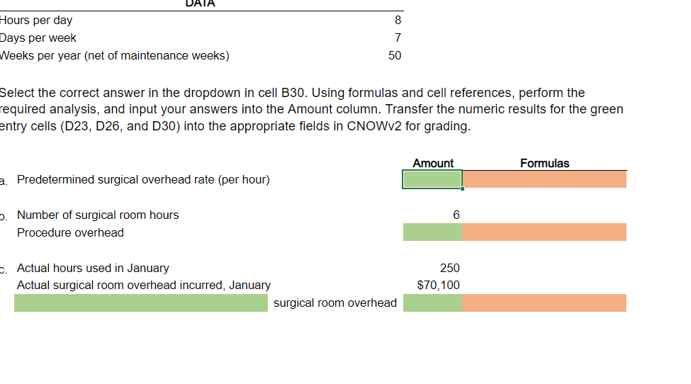 into the Amount column. Transfer the numeric results for the green entry