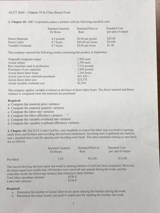  ACCT 2060-Chapter 10 In Class Bonus Point 1. Chapter 10: ABC