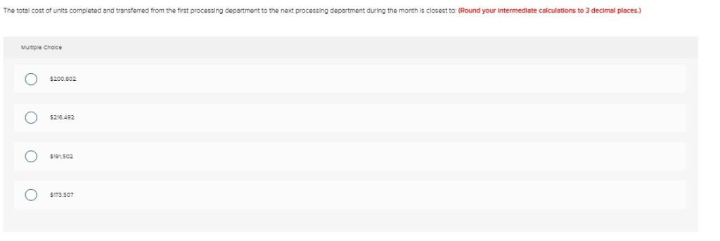 Data concerning the first processing department for the most recent month are