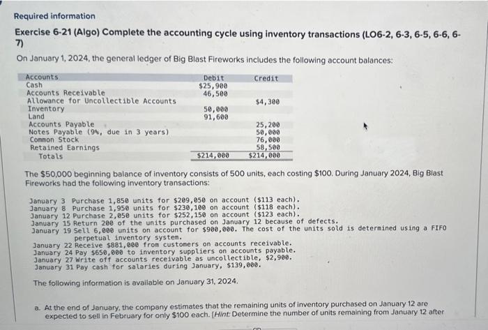 prepare a multiple step income statement Required information Exercise 6-21 (Algo) Complete