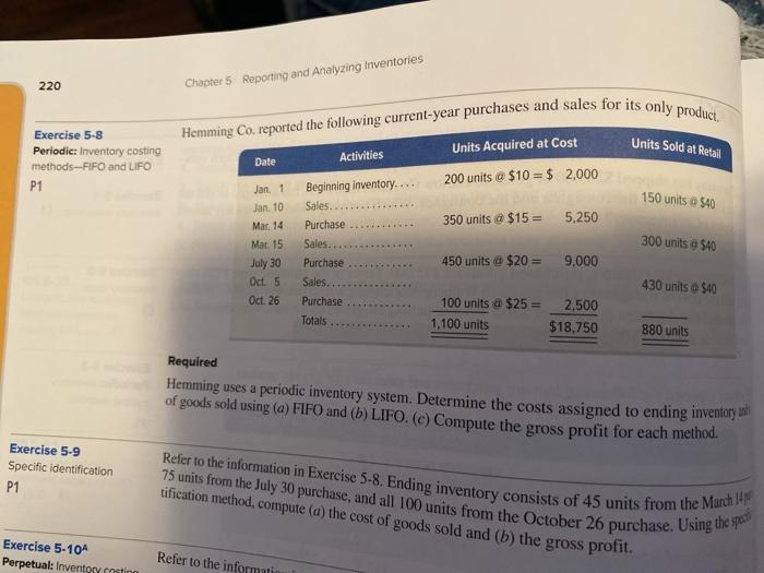 exercise 5-8 220 Chapter 5 Reporting and Analyzing inventories Units Sold at