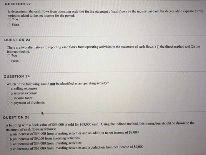  QUESTION 22 In determining the cash flows from operating activities for