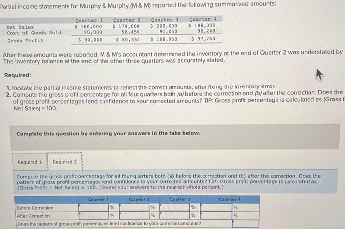reported the following summarized amounts: After these amounts were reported, M \&