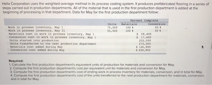  Helix Corporation uses the weighted average method in its process costing