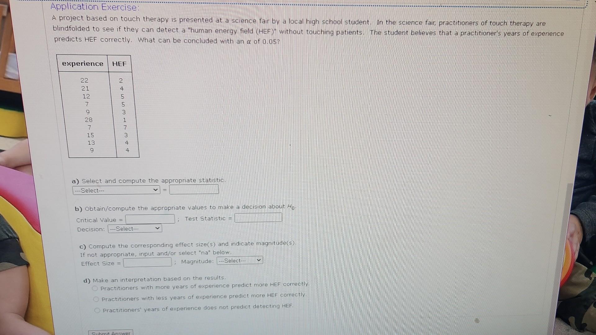 A project based on touch therapy is presented at a science