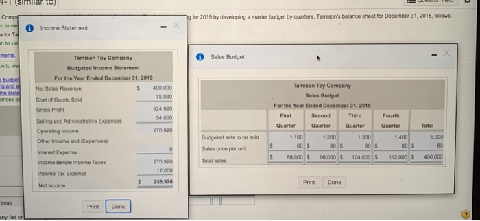 planning for 2019 by developing a master budget by quarters. Tan Jata