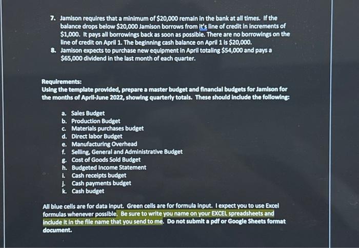 mats. Jamison is preparing its budget for the second quarter of 2023.