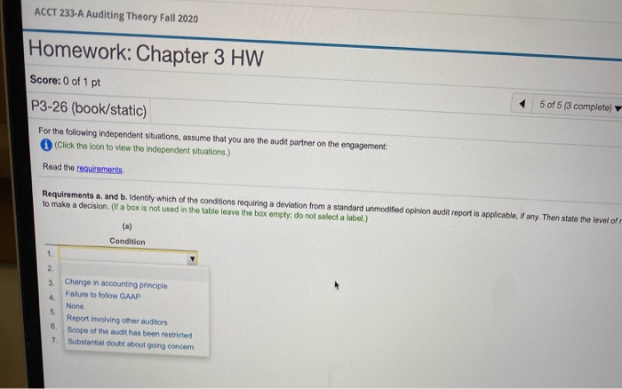  ACCT 233-A Auditing Theory Fall 2020 Homework: Chapter 3 HW Score:
