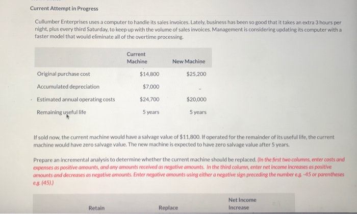  Current Attempt in Progress Cullumber Enterprises uses a computer to handle