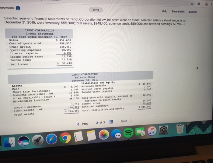  mework 0 Help Save & Exit Submit Selected year-end financial statements