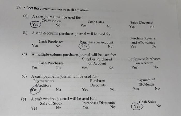  29. Select the correct answer to each situation. (a) A sales