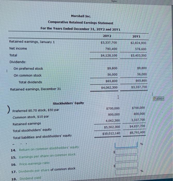  Styles Marshall Inc Comparative Retained Earnings Statement For the Years Ended