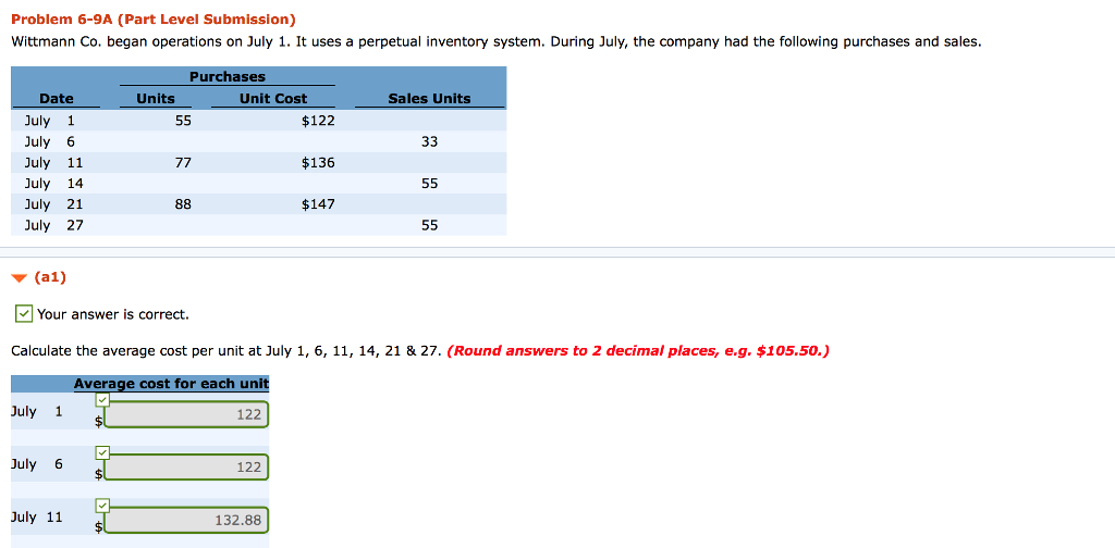 Calculate the moving average: please show steps Problem 6-9A (Part Level Submission)