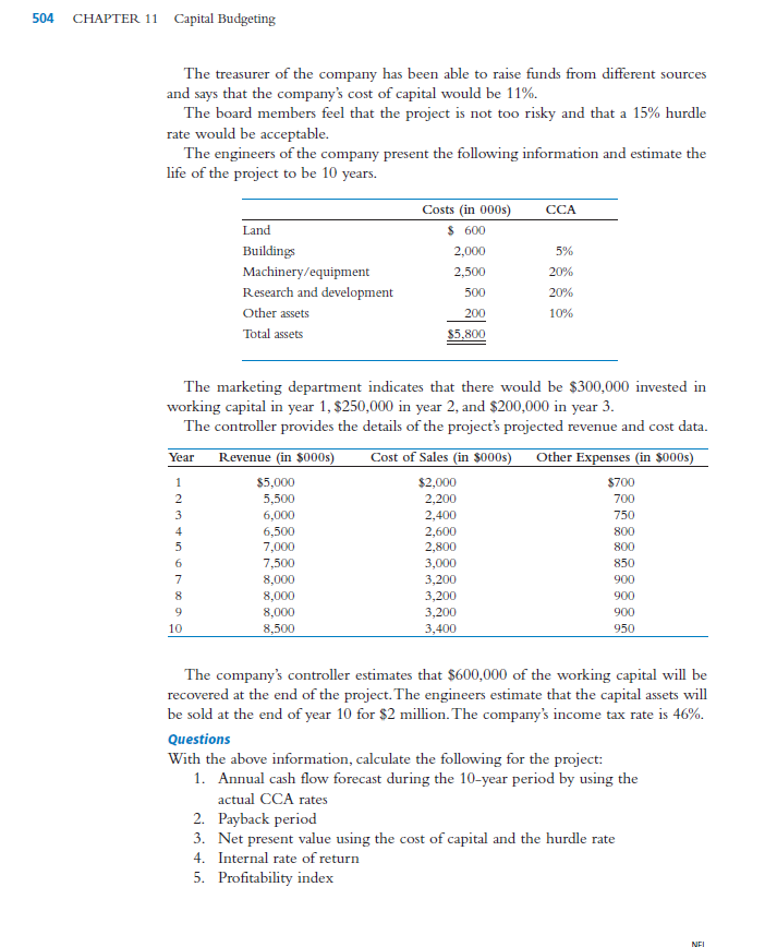 6: Project Analysis) to do this calculation. The board of directors of