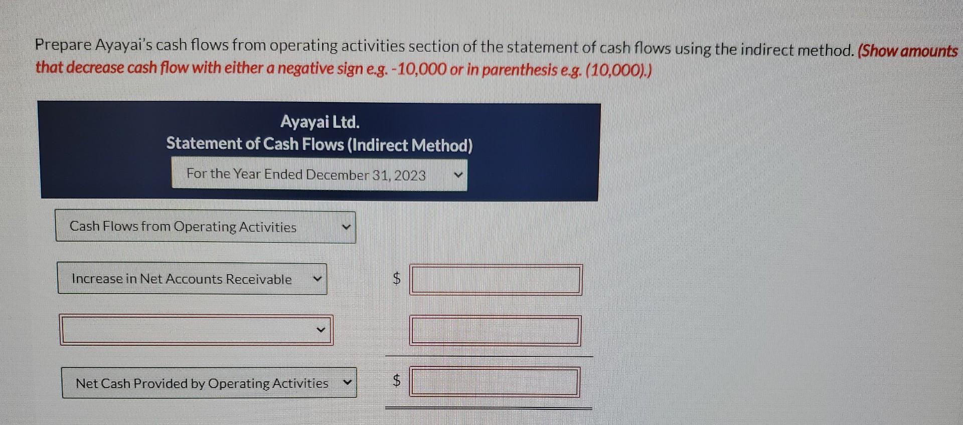 had the following 2023 income statement data: In 2023, Ayayai had the