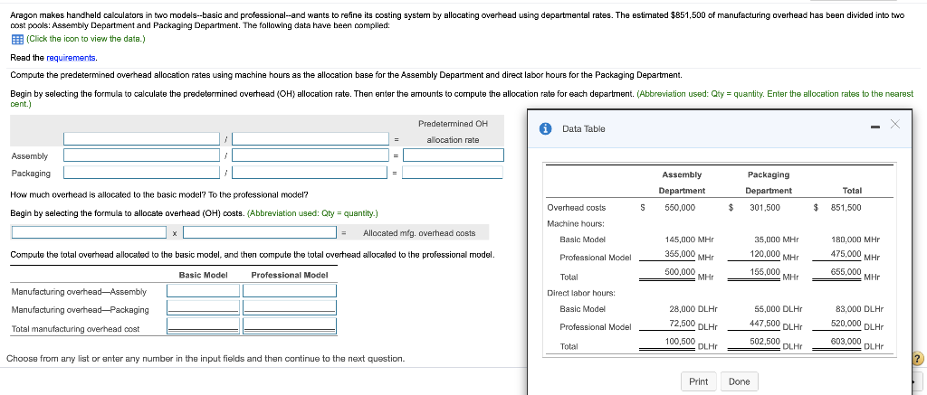 Please Help! Aragon makes handheld calculators in two models--basic and professional--and wants