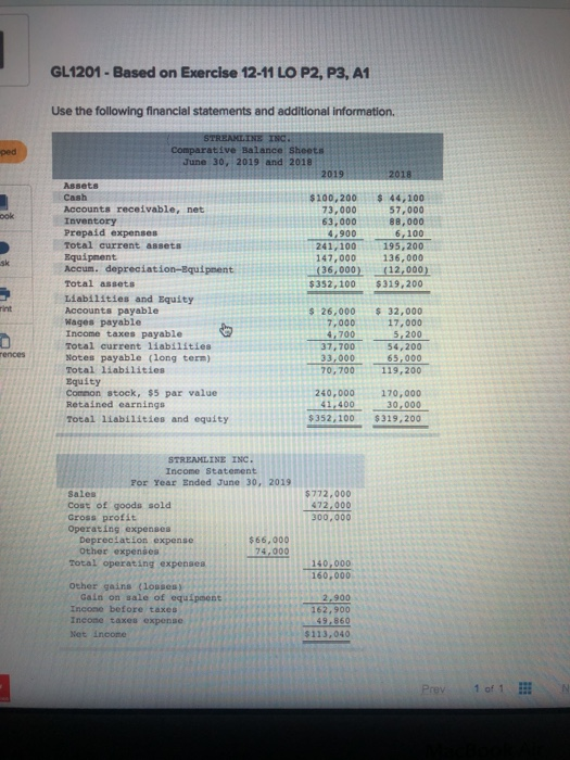  1 GL1201 - Based on Exercise 12-11 LO P2, P3, A1