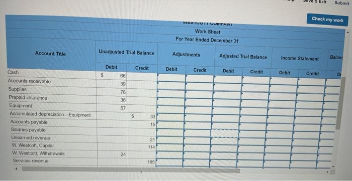 the following information to complete the Adjustments and Adjusted Trial Balance columns