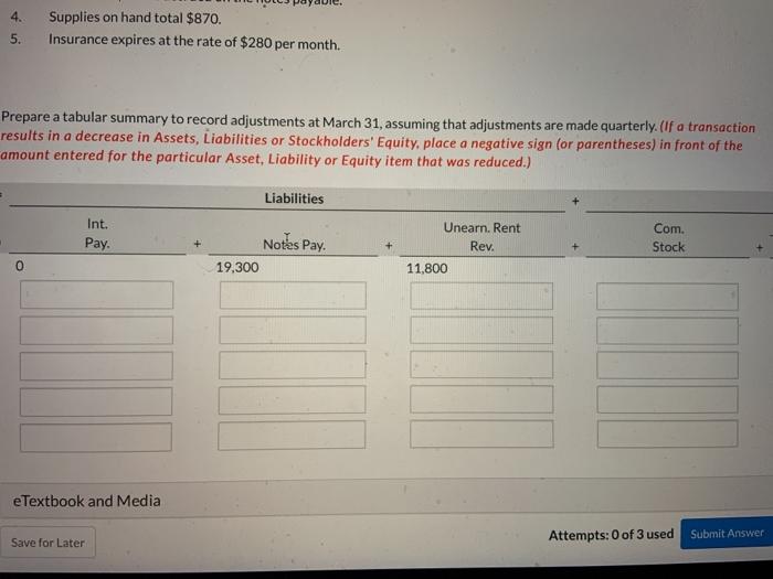 before adjusting entries have been prepared. Assets Liabilities Prepaid Supplies + Insurance