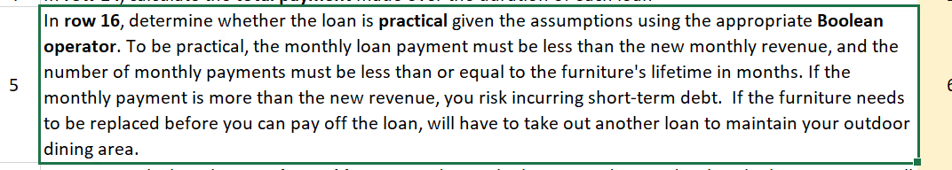  5 In row 16, determine whether the loan is practical given