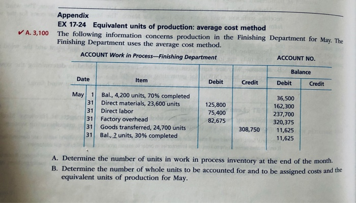  Appendix EX 17-24 Equivalent units of production: average cost method A.