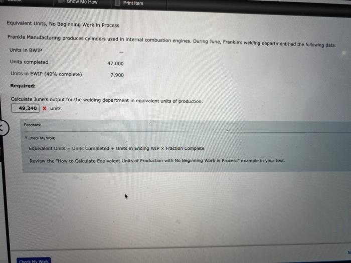  Show Me How Print Item Equivalent Units, No Beginning Work in