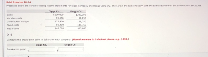  Brief Exercise 20-14 Presented below are variable costing income statements for