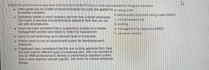  Select the performance appraisal method (see Exhibit 9) that is most