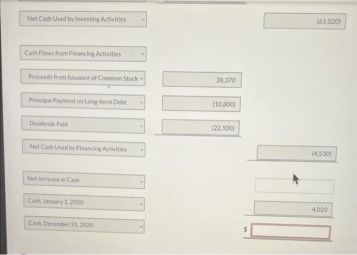 Company had the following information available at the end of 2020 .