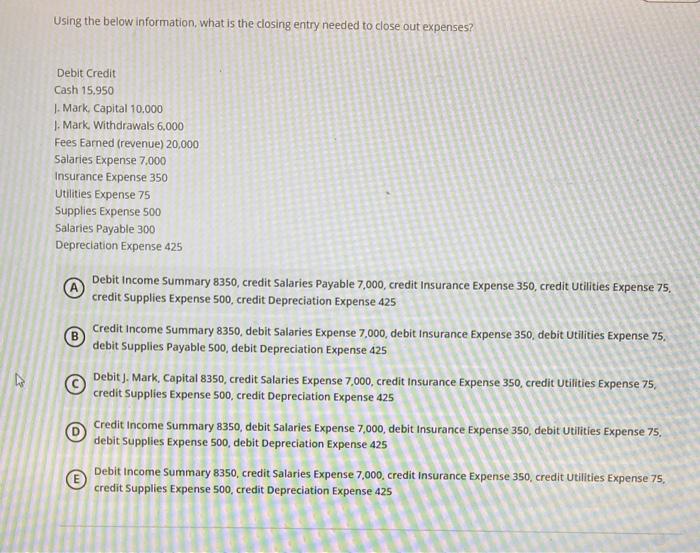  Using the below information, what is the closing entry needed to