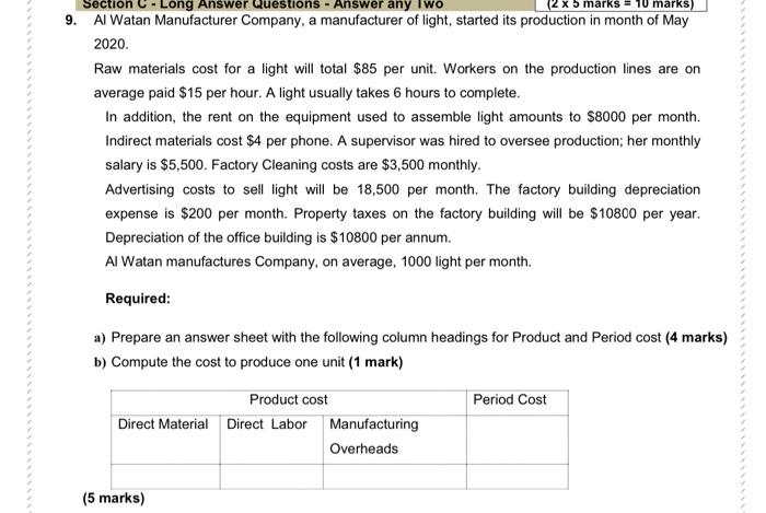  Section marks) - Long Answer Questions - Answer any 9. Al