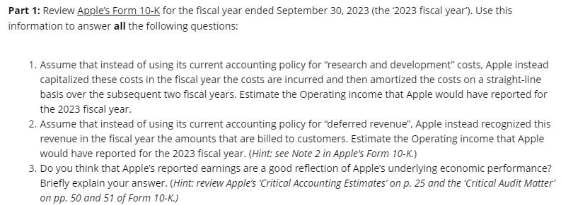  Part 1: Review Apple's Form 10-K for the fiscal year ended