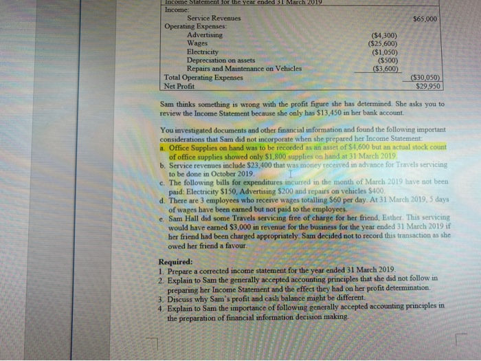 how do i do question 1 $65.000 Income Statement for the year