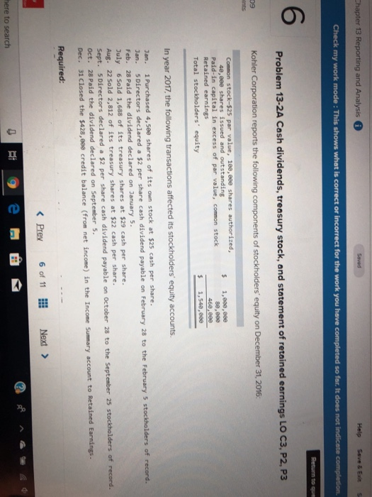  so for. It does not 6 Problem 13-2A Cash dividends, treasury