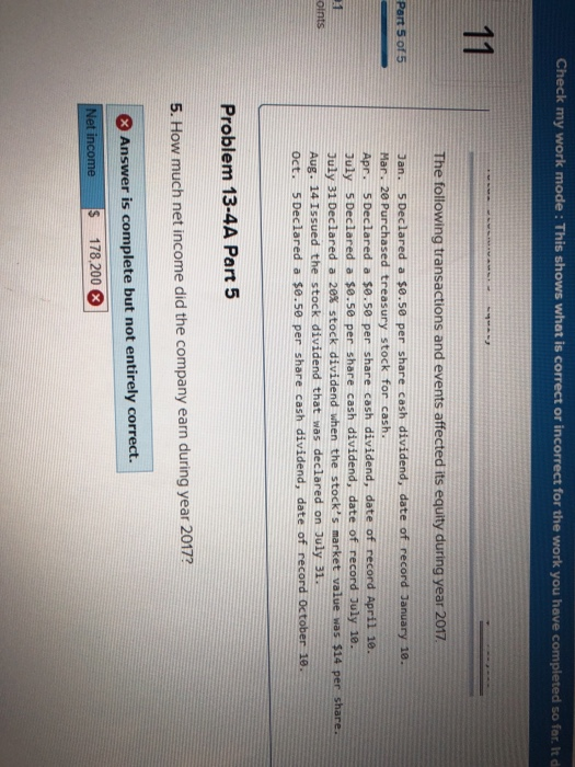 equity In year 2017, the following transactions affected its stockholders' equity accounts.