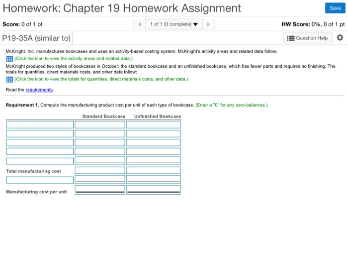  Homework: Chapter 19 Homework Assignment Save Score: 0 of 1 pt