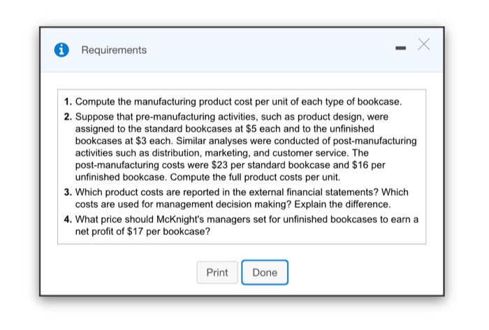 activity-based costing system. Mcknight's activity areas and related data follow (Click the