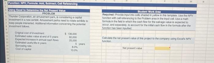  Using Excel to Determine the Net Present Value Student Work Area