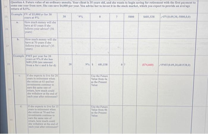 ordinary annuity. Your client is 35 years old, and she wants to