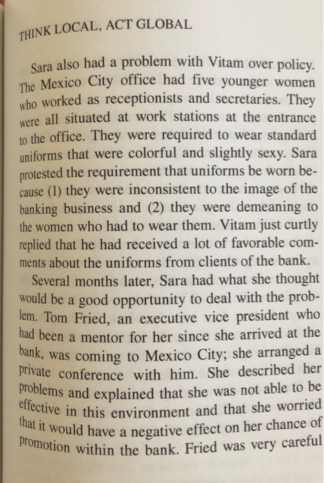 interests of your company? 4. Was Sarah right to comment on the