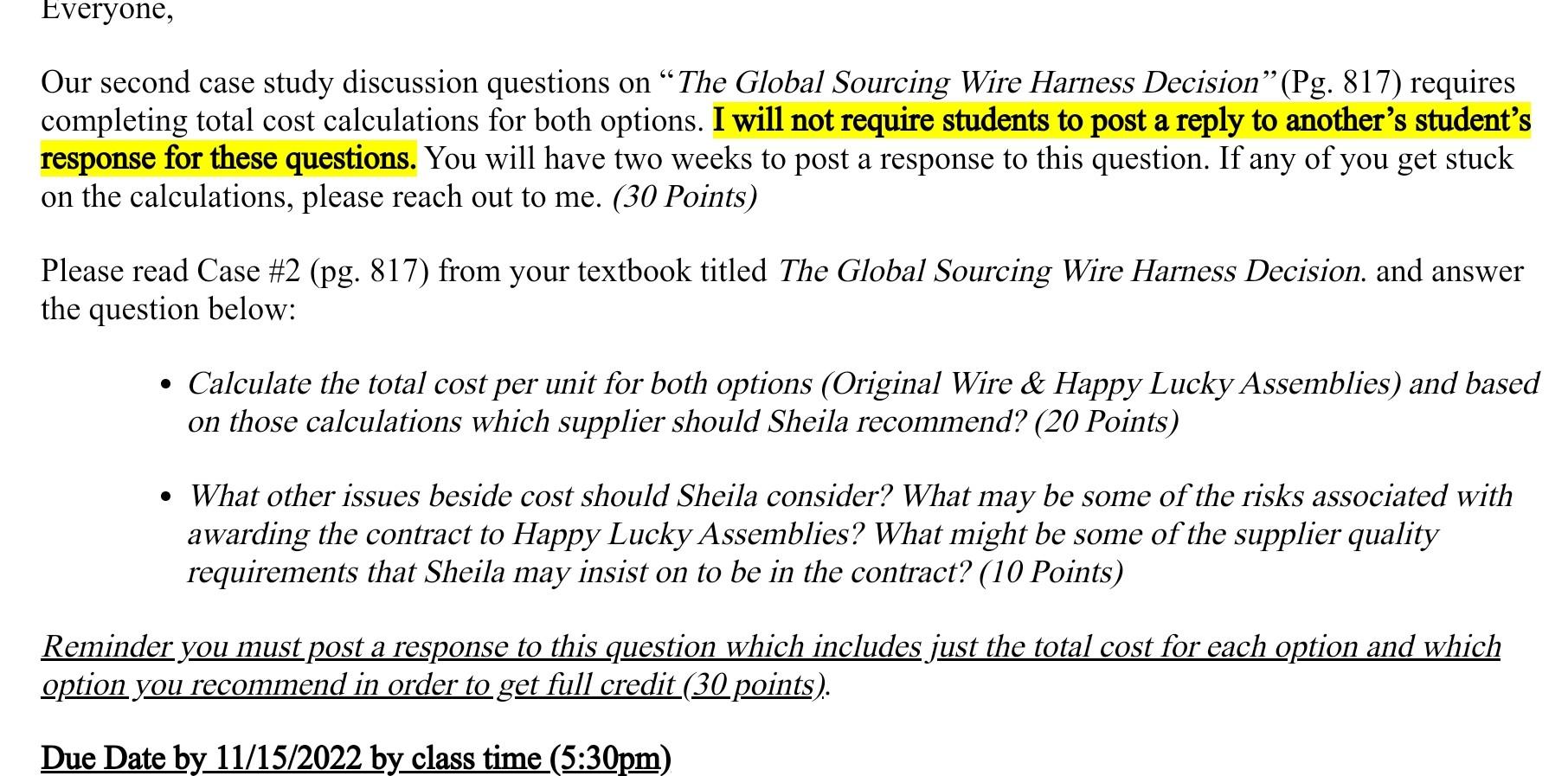  Our second case study discussion questions on "The Global Sourcing Wire