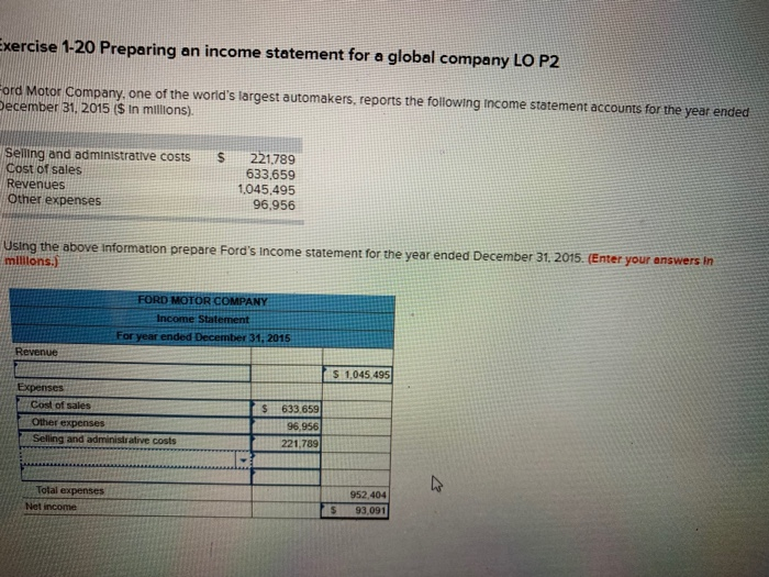 Ford Motor Company, one of the world's largest automakers, reports the follow