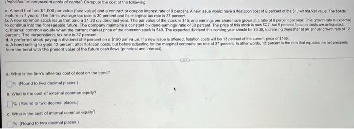 Please answer ASAP! Thank you so much (individual or component costs of